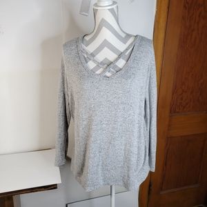 Womens A new Day Heather gray marled crisscross V-neck Long sleave sweater S Med